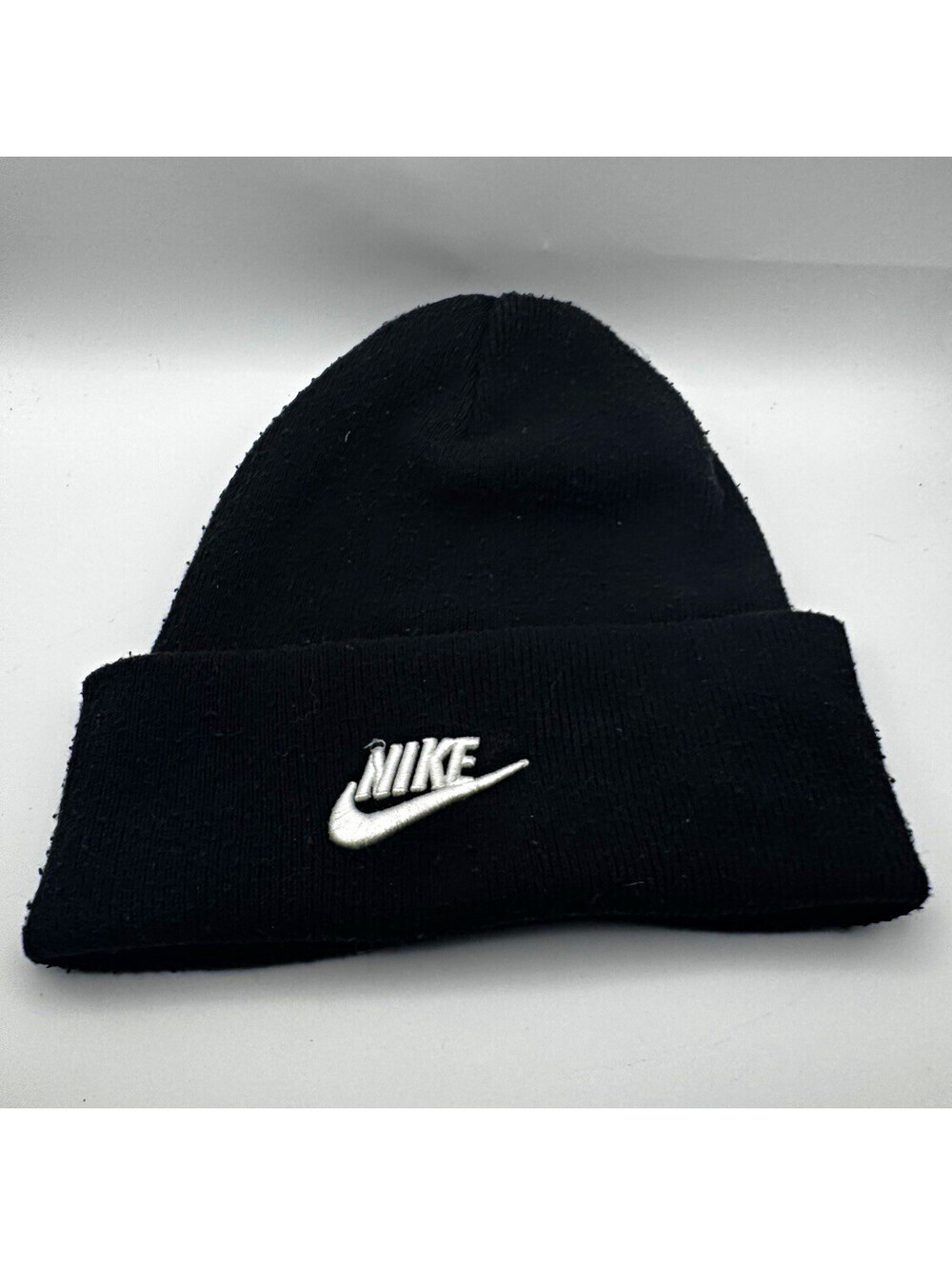 Nike Black Beanie Hat White Swoosh Logo Unisex Adults One Size Solid